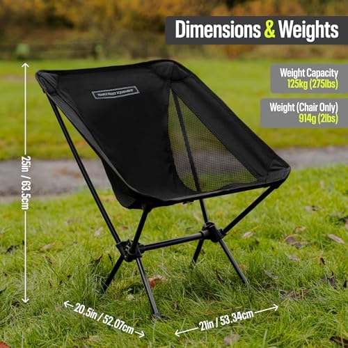 TSE LC100 Compact Camping Chair, 2lbs Super Lightweight Outdoor Folding Chair. Portable for Hiking, Beach, Festivals, Urban Use, or Garden Relaxation