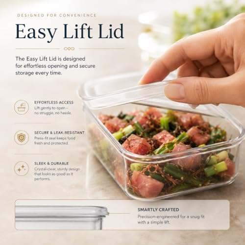 Lustroware Micro Clear Transparent Food Storage Containers with Lids – BPA-Free, Shatterproof, Dishwasher & Microwave Safe, 21oz Stackable Refrigerator Organizer Bins, Made in Japan, Set of 12