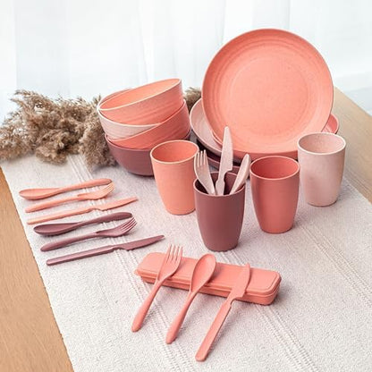 FOODLE Wheat Straw Dinnerware Set - Non-Toxic Kids Plates and Bowls Sets