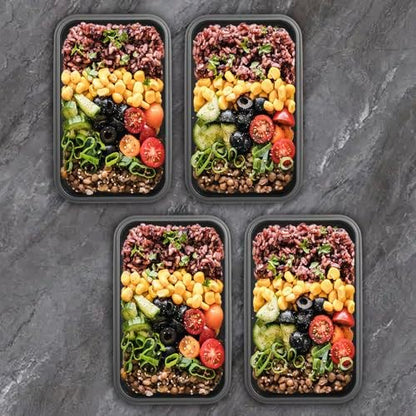 Collapsible Food Storage Containers with Lids, 4 Pack, 40 oz Silicone 1-Compartment Meal Prep Containers Reusable, Lunch Bento Boxes for Adults, Microwave Freezer Dishwasher Safe, BPA-Free, Black