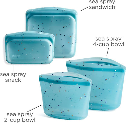 Stasher Premium Silicone Reusable Food Storage Bags, 4-Pack, Sea Spray, Multi-Use Food Storage Bags, Lunch Bag, Travel Containers, BPA Free, Leak-free, Dishwasher-Safe, Eco-friendly