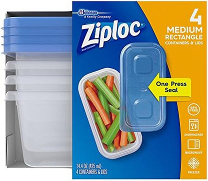 Ziploc Food Storage Meal Prep Containers Reusable for Kitchen Organization, Smart Snap Technology, Dishwasher Safe, Mini Rectangle, 4 Count