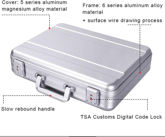 Aluminum Briefcase Metal Toolkit Box TSA Combination Lock Luxury Case with Foam for Wine/Jewellery/Watch/Equipment/Camera
