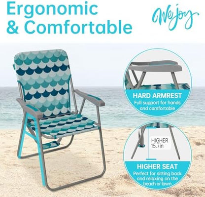 #WEJOY Folding Beach Chairs for Adults, High Back Lightweight for Camp Lawn