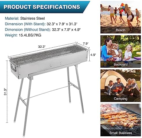 IRONWALLS Portable Charcoal Grills Outdoor with Stand 32"(L) x8"(W) x32"(H)