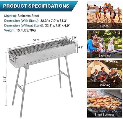 IRONWALLS Portable Charcoal Grills Outdoor with Stand 32"(L) x8"(W) x32"(H)