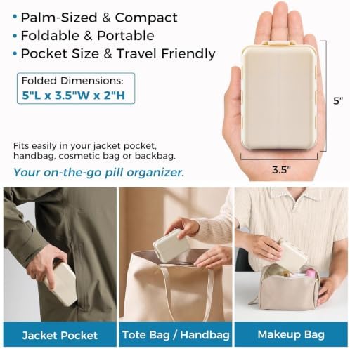 Foldable Portable 7 Day Pill Organizer 2 Times a Day, AM PM Weekly Pill Box