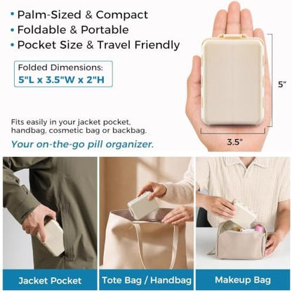 Foldable Portable 7 Day Pill Organizer 2 Times a Day, AM PM Weekly Pill Box
