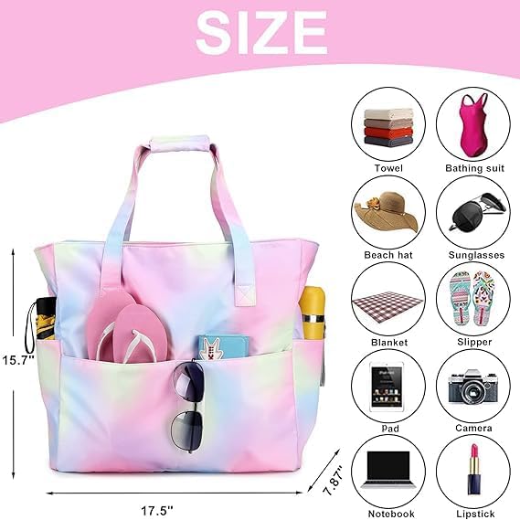 Beach Pool Bags Tote for Women Ladies Large Gym Tote Carry On Bag With Wet Compartment for Weekender Travel Waterproof