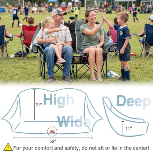 Oversized Double Camping Chair - 2 Person Folding Loveseat for Campfire Snuggle Freedom, Heavy Duty 660LBS Support with Frustration-Free Oversized Carry Bag, Perfect for Couples, Dogs & Sports