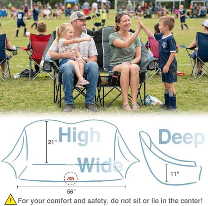 Oversized Double Camping Chair - 2 Person Folding Loveseat for Campfire Snuggle Freedom, Heavy Duty 660LBS Support with Frustration-Free Oversized Carry Bag, Perfect for Couples, Dogs & Sports