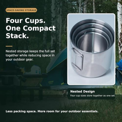 KOKKOYA Stainless Steel Camping Cups Mug Small Backpacking Bush Pot Set