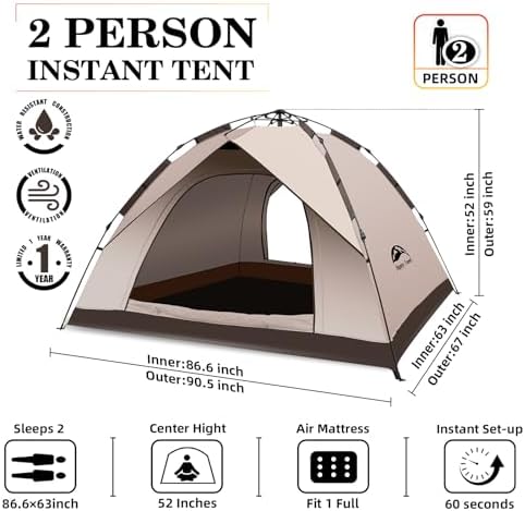 Happy Travel 2/4 Person Camping Tent, Instant Easy Pop Up Tents for Camping