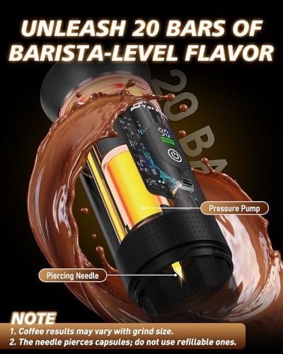 Portable Coffee Maker for Travel, Self-Heating 20 Bar Espresso, LED Display