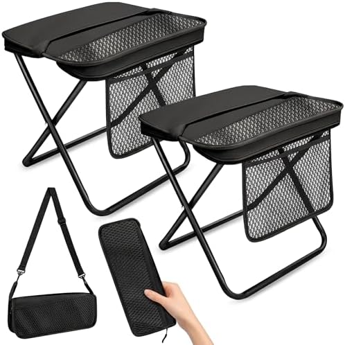 2 Pcs XL Foldable Backpack Stool for Adults, 14.2" Wide Seat & Knee-Friendly Folding Stool Pocket Chair, Portable Chairs, Heavy Duty Collapsible Camping Seat for Fishing Travel - Black