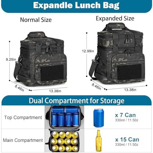 GLENKEY Tactical Lunch Box Men 22L Expandable Insulated Leakproof Cooler