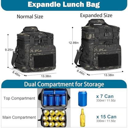 GLENKEY Tactical Lunch Box Men 22L Expandable Insulated Leakproof Cooler