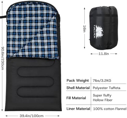 100% Cotton Flannel XXL 3-4 Season Sleeping Bags for Adults