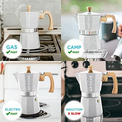 GROSCHE Milano Stovetop Espresso Maker Moka Pot 6 espresso Cup, 9.3 oz Grey