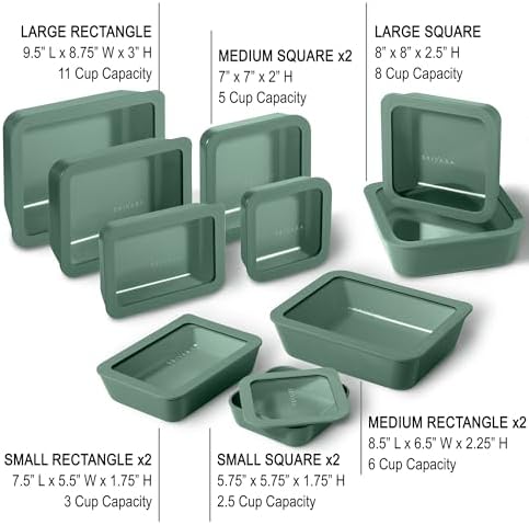 20-Piece Glass Food Storage Containers Set with Lids (10 Containers + 10 Lids) | Microwave-Safe Airtight Seal, Oven-Safe Ceramic-Coated Glass | Zero Plastic, No PFAS/PFOA/BPA [Pine]