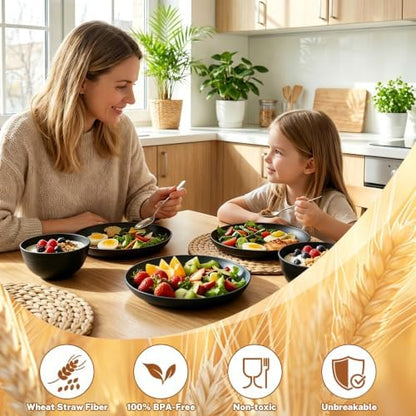 Wheat Straw Dinnerware Sets for 8, Unbreakable Dishes Set - Black