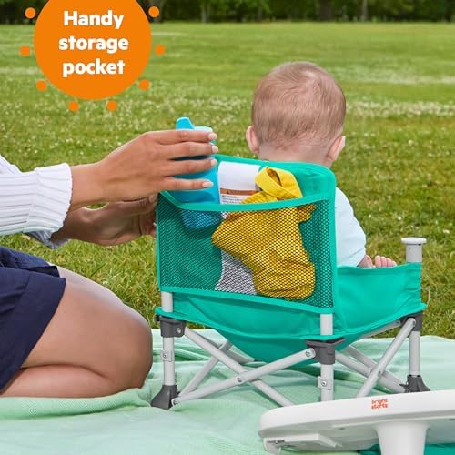 Bright Starts Pop 'N Sit Portable Booster, Indoor/Outdoor Use, Floor Seat with Feeding Tray, Teal, 6 Mos - 3 Yrs