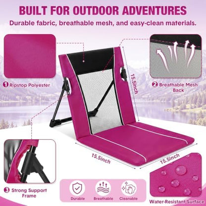 1pack Foldable Floor Chair with Back Support Folding Beach Chair, Rose Red