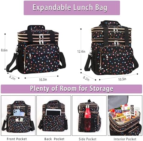 GLENKEY Expandable Lunch Box Women Insulated Soft Leakproof Cooler Bag