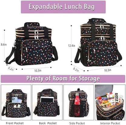 GLENKEY Expandable Lunch Box Women Insulated Soft Leakproof Cooler Bag