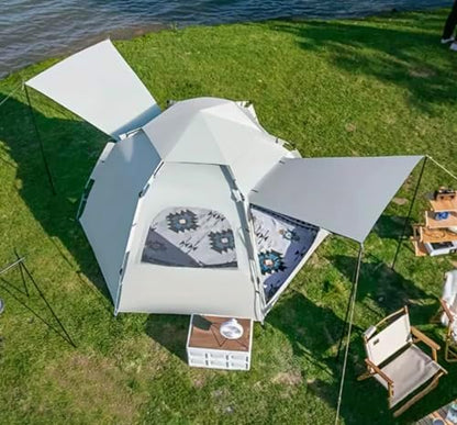 Pop Up Waterproof Camping Tent for 2 People with Sun Protection, Easy Set-Up, 2 Doors, 4 Windows, and 6-Sided Ventilation, Hexagonal