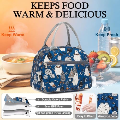 FlowFly Insulated Lunch Cooler Bag - Tote Bag Organizer for Women/Men, Owl