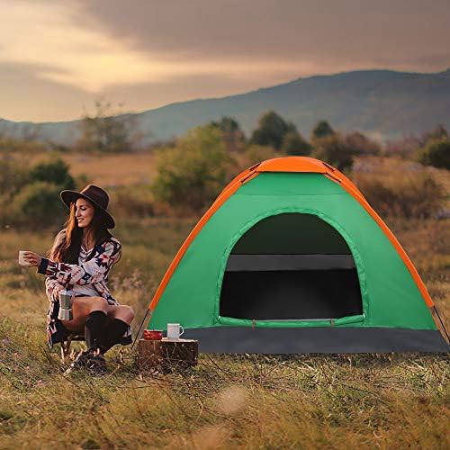 2-Person Camping Tent, Waterproof Oxford Fabric with Dual-Door Design, Lightweight & Easy Setup Backpacking Tent, Portable for Hiking, Outdoor Adventures (Orange & Green)