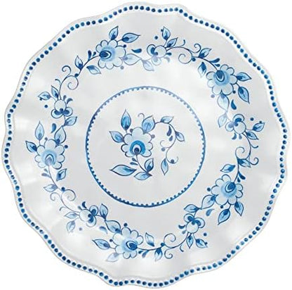 UPware 12 Piece Blue and White Floral Melamine Dinnerware Sets, Outdoor Dishes Set, Plates and Bowls Sets, Service for 4, Blue