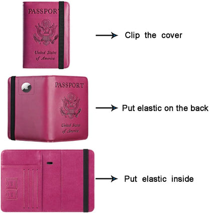 Airtag Passport Holder Cover Wallet Travel Essentials RFID Blocking Leather Card Case International Must Haves Travel Accessories for Women Men(119#Purple)