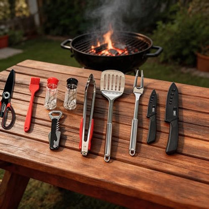 23 Pcs Camping Cooking Utensil Set, Camp Kitchen Set with Organizer Bag, Stainless Steel Outdoor Cooking and Grilling Utensil Organizer for Travel, Picnics, Camping, BBQs, Parties