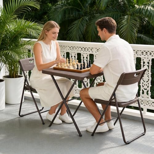 Folding Table 2 Pack, Portable Square Foldable Table No Assembly, Heavy Duty Steel Frame Indoor Outdoor Camping Patio Table, Picnic Card Table for Backyard, RV, Small Spaces