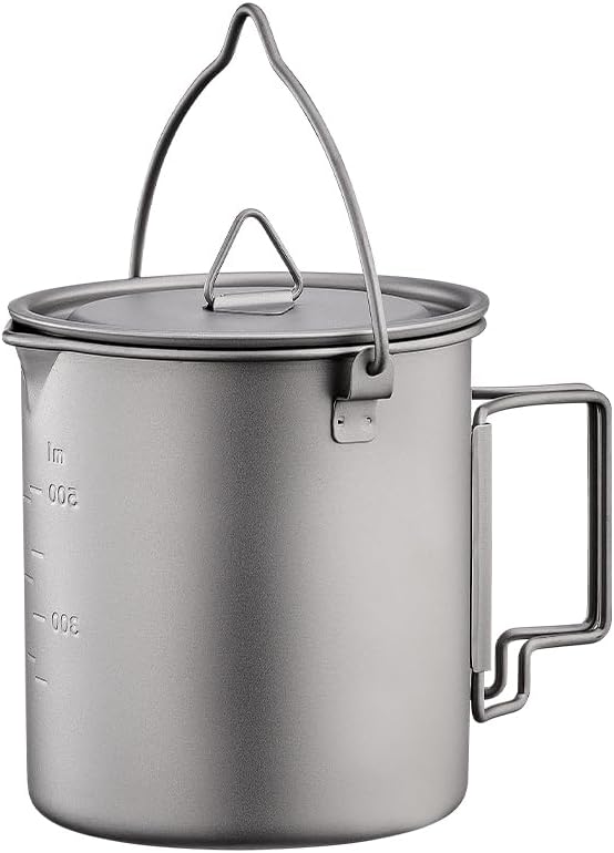 BY-J Titanium Camping Cookware Set – 750mL & 420mL Titanium Pot with Lid and Foldable Handle, Compact Backpacking and Travel Kitchenware for Camping, Hiking and Fishing