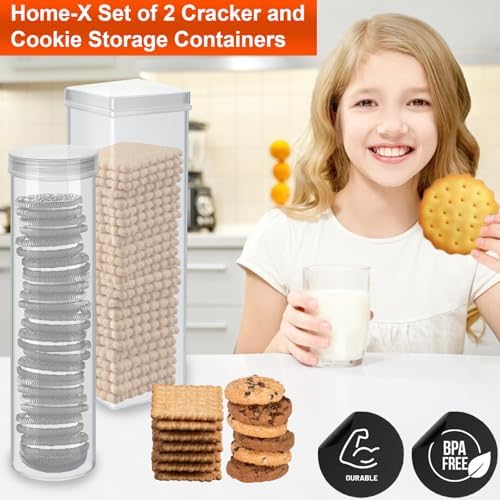 Home-X Set of 2 - Saltine Cracker Sleeve Storage Container / Cookie Stay Fresh Keeper, 1 Round and 1 Square