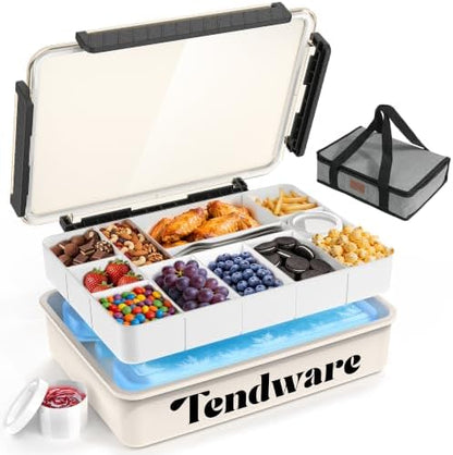Chilled Snackle Box Container with Ice Pack, Divided Tray with Clear Lid & Bag, 8+Hrs Cooling, Beach Road Trip Essential for Family, Travel Snack Container for Picnic Camping Tailgate, Gifts for Women