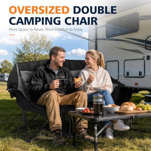 Double Camping Loveseat Chair - Oversized Lawn Chair for Adults