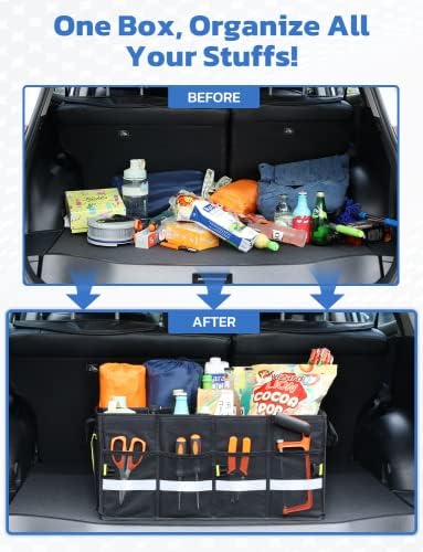 Oasser Car Trunk Organizer with Foldable Soft Lid, 55L 3 Compartments Black