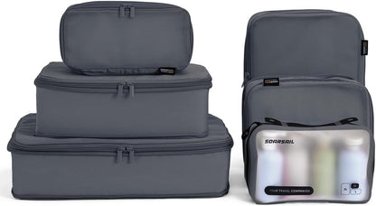 6 Set Compression Packing Cubes for Travel, Large Medium Small Luggage Organizers, Storage Bags for Clothes (6 Pack, Charcoal Gray)