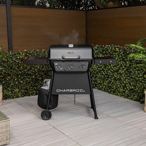 Charbroil Classic 3-Burner Propane Gas Grill, 30,000 BTU, 360 Sq. In. Cooking Area, Porcelain-Coated Grates, Compact Outdoor BBQ Grill with Side Shelves