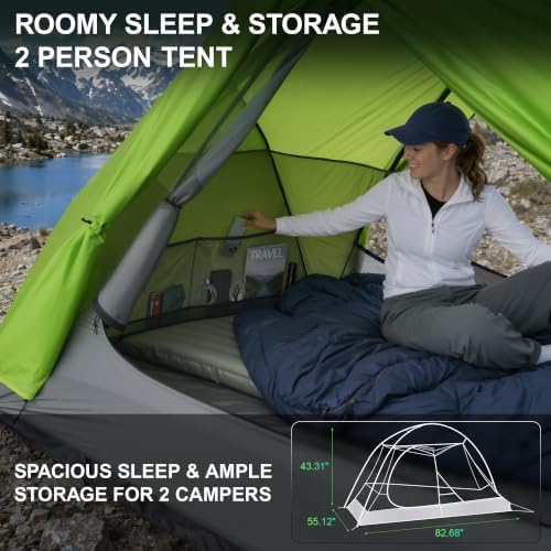 CANTUO 4 Season 2/3 Person Tent 20D Nylon Ultralight 4.34 lbs with Footprint4000mm Waterproof & Windproof Backpacking Tent Two Person Tent