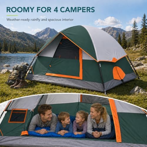 Simple Deluxe 2/4/6/8 Person Cabin Tents for Camping, Outdoor Tent 5-Minute Quick Setup with Mesh Doors, Windows, Waterproof & Sturdy Poles, Ideal for Family Camping, Hiking Outdoor Use