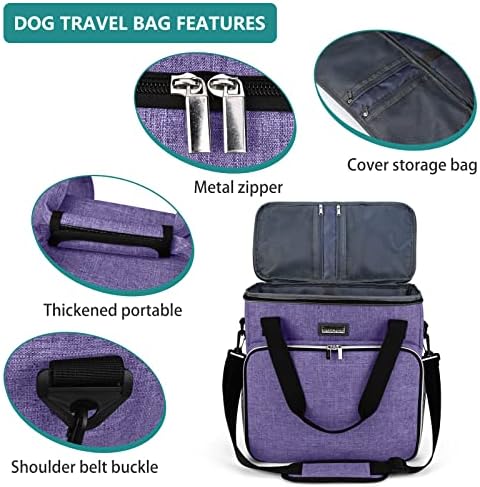 BAGLHER Dog Travel Bag, Pet Travel Bag (ALL Pet Travel Supplies), With 2 Pet Food Containers and 2 Collapsible Silicone Bowls; Essential Kits for Pet Travel Purple