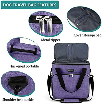 BAGLHER Dog Travel Bag, Pet Travel Bag (ALL Pet Travel Supplies), With 2 Pet Food Containers and 2 Collapsible Silicone Bowls; Essential Kits for Pet Travel Purple