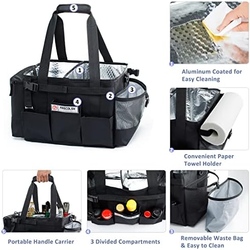 FREECOLSH Black Waterproof Caddy, 16" x 11" x 11", with Detachable Strap and Shoulder Pad for Carrying Utensils and Camping Supplies