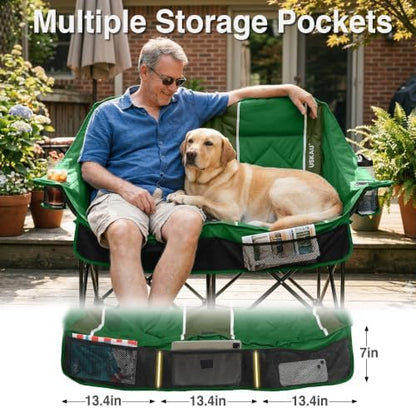 Oversized Double Camping Chair - 2 Person Folding Loveseat for Campfire Snuggle Freedom, Heavy Duty 660LBS Support with Frustration-Free Oversized Carry Bag, Perfect for Couples, Dogs & Sports