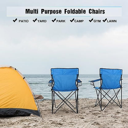 HaSteeL 2PCS Foldable Camping Chairs, Large Beach Chair for Adults, Blue